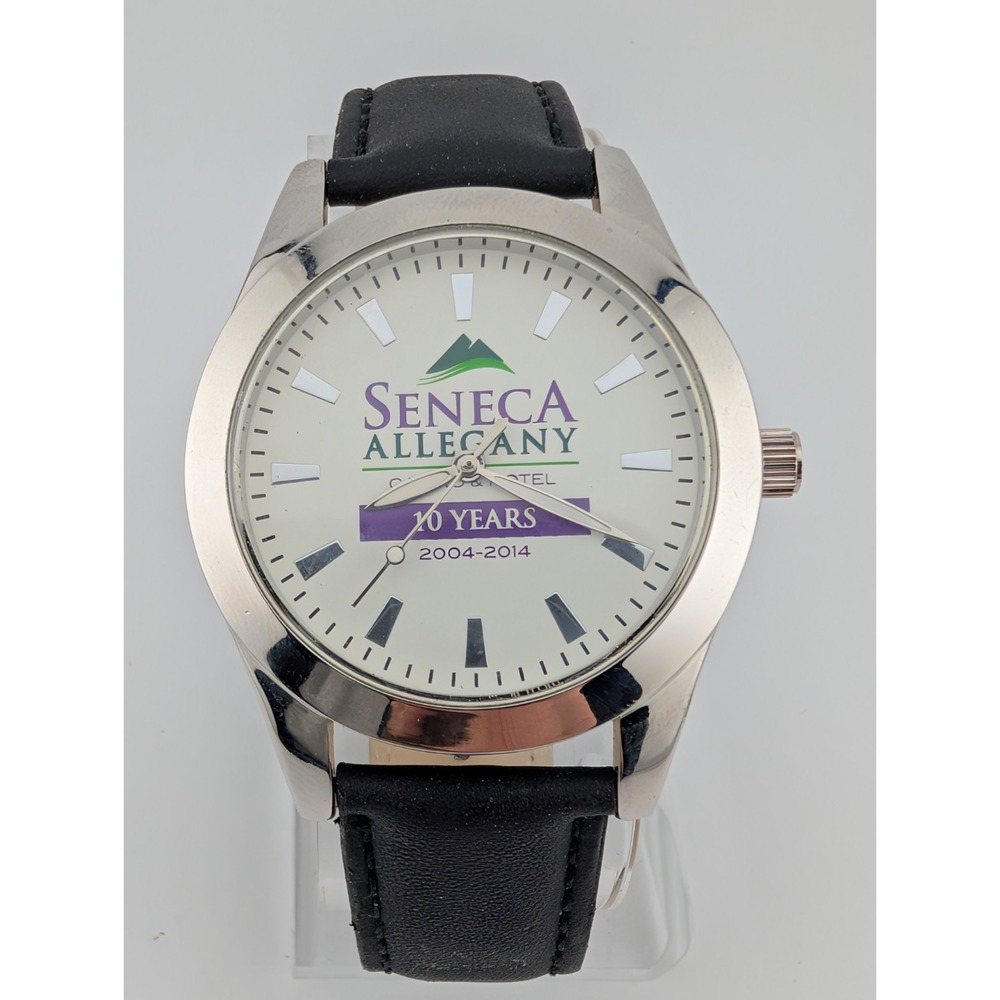 Seneca Allegany Casino Watch 2004-2014 Men Black Leather Band- New Battery